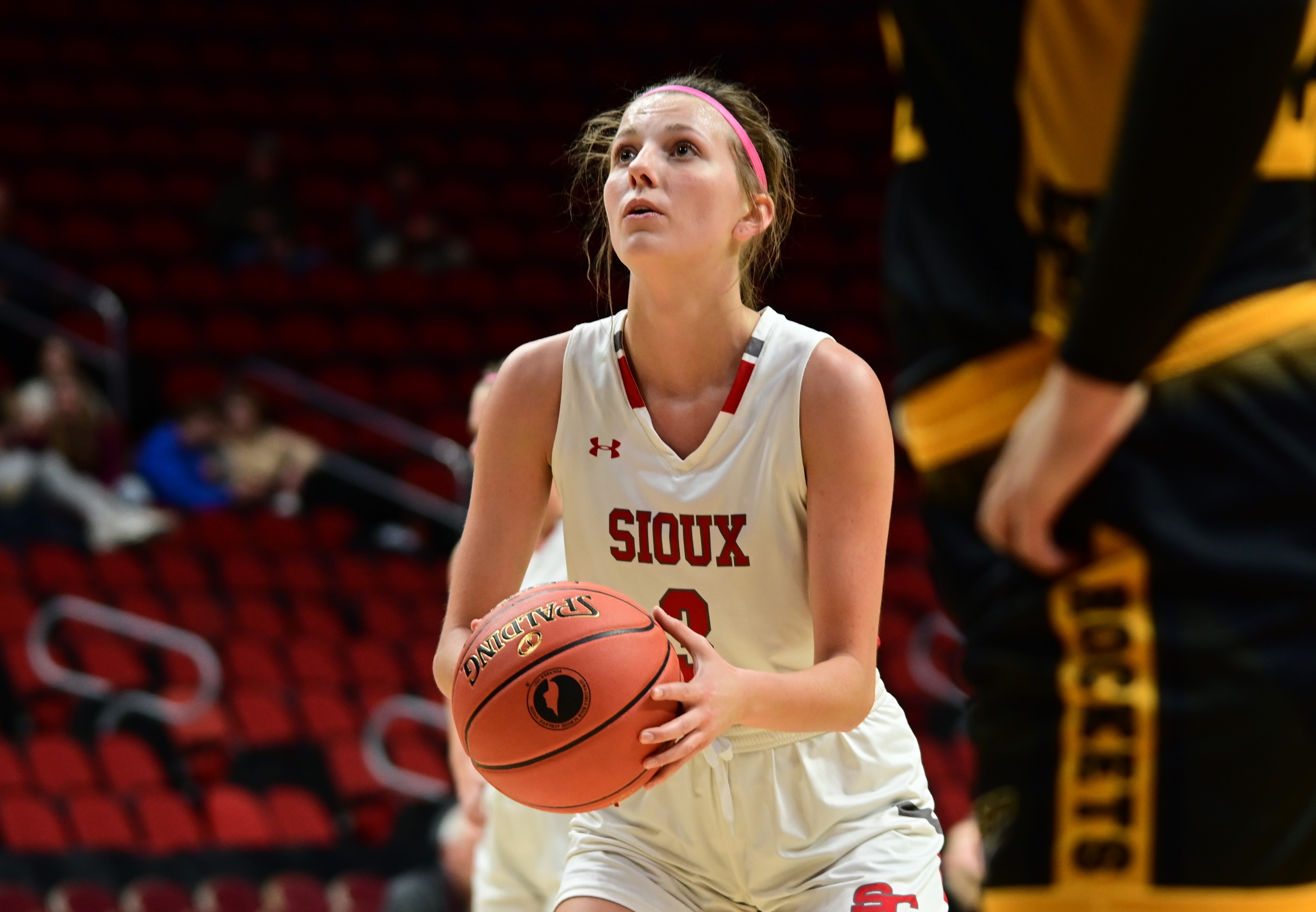 Sioux Central's Morgan Christian shoots a free throw against Eddyville-Blakesburg-Fremont during a Class 2A state quarterfinal at Wells Fargo Arena in Des Moines on Tuesday. (Photo by Ryan Timmerman)